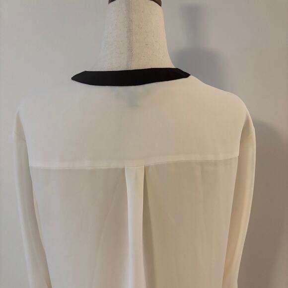 Express Portofino Blouse Medium White Black Trim Zip Front Long Sleeve Top - Picture 7 of 8